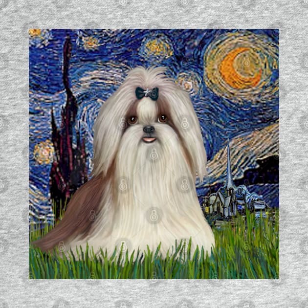 Starry Night (Van Gogh) Adapted to Feature a Long haired Shih Tzu by Dogs Galore and More